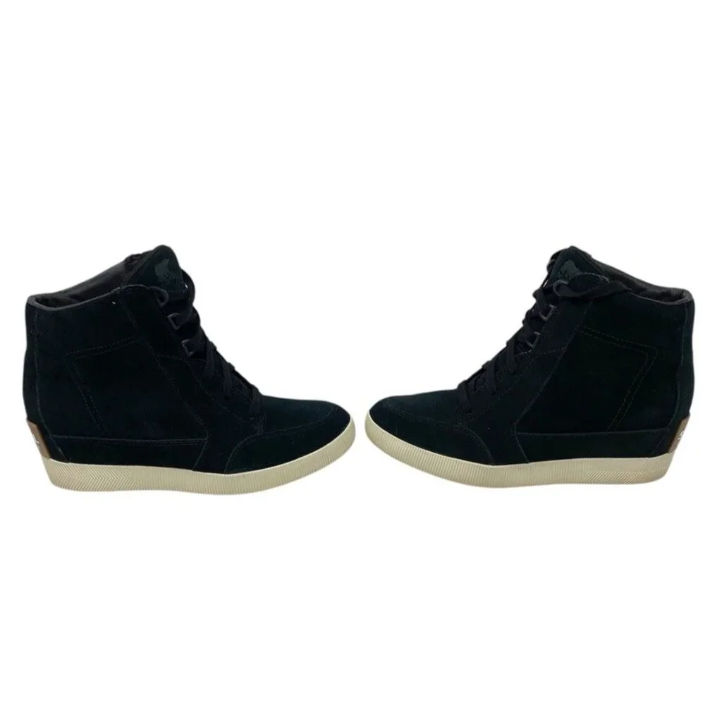 Sorel Women’s Out N About‎ Black Suede Wedge Sneakers NL4913-010 Size 9 US